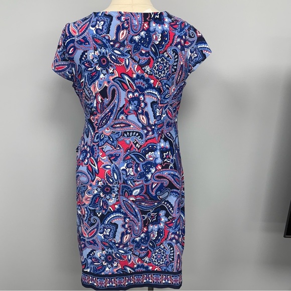NWT Talbots Faux Wrap Dress Plus 2X Blue Pink Paisley Floral Knee Length Stretch - Picture 4 of 12